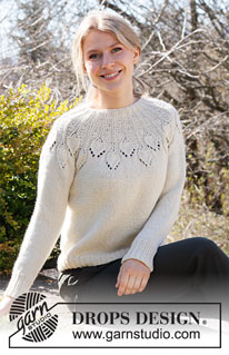 White Peacock / DROPS 217-4 - Knitted jumper in DROPS Nepal. The piece is worked top down with round yoke and lace pattern. Sizes S - XXXL.