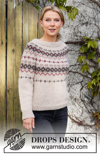 Mistletoe Kisses / DROPS 217-7 - Knitted jumper in DROPS Air. The piece is worked top down with round yoke, Nordic pattern and double neck. Sizes S - XXXL.