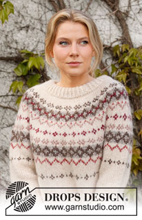 Mistletoe Kisses / DROPS 217-7 - Knitted jumper in DROPS Air. The piece is worked top down with round yoke, Nordic pattern and double neck. Sizes S - XXXL.