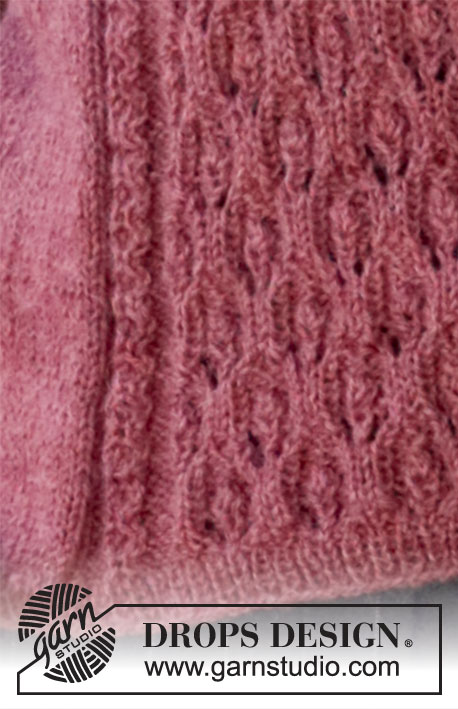 Raspberry Rose Sweater / DROPS 218-18 - Gebreide trui in DROPS Alpaca. Het werk wordt gebreid met kantpatroon, kleine kabels en een ronde hals. Maten S - XXXL.