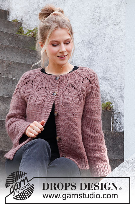 Harvest Queen Jacket / DROPS 218-2 - Knitted jacket in 2 strands DROPS Air or 1 strand DROPS Snow. The piece is worked top down with round yoke, lace pattern and cables. Sizes XS - XXL.