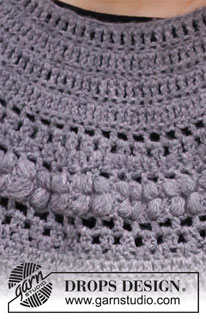 Tree Hive Sweater / DROPS 218-20 - Crocheted jumper in DROPS Sky. Piece is crocheted top down with round yoke and puff stitches. Size: S - XXXL