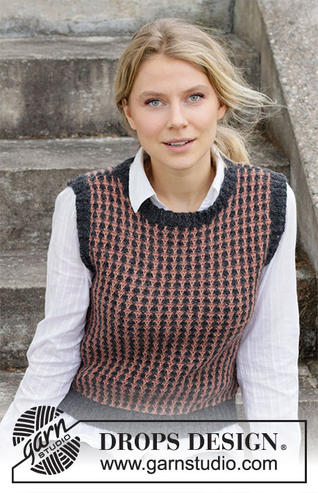 Back to School / DROPS 218-22 - Knitted vest with Pepita pattern in DROPS Alpaca. Sizes S - XXXL.