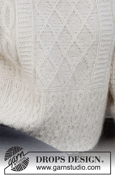 Ice Castles Sweater / DROPS 218-3 - Gebreide trui in DROPS Puna. Het werk wordt gebreid met structuurpatroon en kabels. Maat: S - XXXL