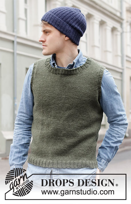 Georgetown Vest / DROPS 219-1 - Knitted vest / slipover for men in DROPS Karisma or DROPS Soft Tweed. The piece is worked top down with round neck and ribbed edges. Sizes S - XXXL.