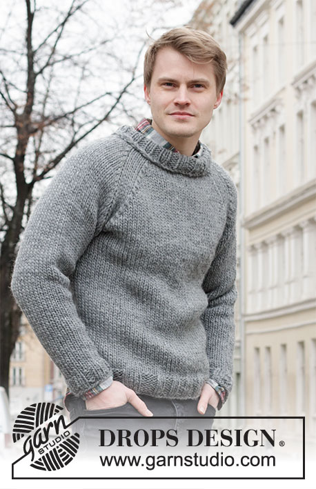 Winter City / DROPS 219-11 - Knitted jumper with raglan for men in DROPS Snow. Size: S - XXXL