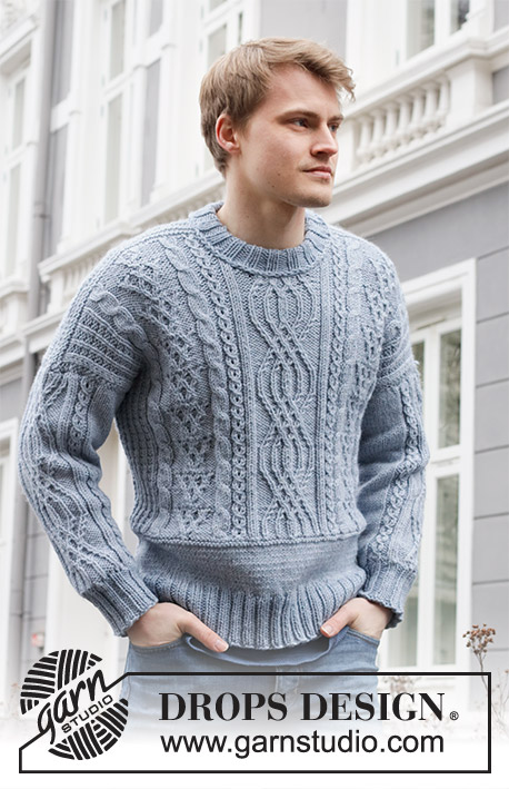 Crisp Air / DROPS 219-12 - Knitted jumper with cables for men in DROPS Nepal. Size: S - XXXL