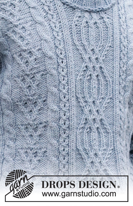 Crisp Air / DROPS 219-12 - Męski sweter na drutach, z warkoczami, z włóczki DROPS Nepal. Od S do XXXL