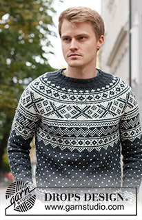 Winter's Night Enchantment / DROPS 219-15 - Knitted sweater for men in DROPS Karisma. The piece is worked top down with round yoke and Nordic pattern. Sizes S - XXXL.