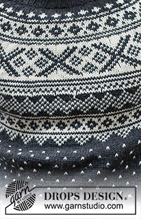 Winter's Night Enchantment / DROPS 219-15 - Sweter męski na drutach, przerabiany od góry do dołu z włóczki DROPS Karisma, z zaokrąglonym karczkiem i żakardem norweskim. Od S do XXXL.