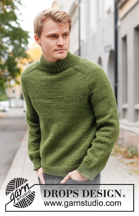 Urban Forest / DROPS 219-16 - Knitted sweater for men in DROPS Alaska. The piece is worked top down, with double neck and saddle shoulders. Sizes S - XXXL.
