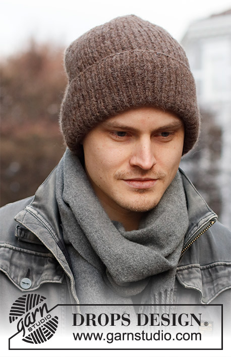 Moorland Hat / DROPS 219-17 - Knitted hat / hipster hat for men in DROPS Air. The piece is worked bottom up, with rib. Sizes S - L.