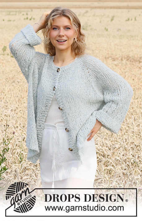 Country Dew Cardigan / DROPS 220-1 - Knitted jacket in DROPS Alpaca Bouclé and DROPS Brushed Alpaca Silk. Piece is knitted top down with raglan. Size: S - XXXL