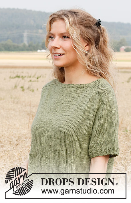 Fern Feast / DROPS 220-26 - Knitted jumper in DROPS Belle or DROPS Sky. The piece is worked top down with saddle shoulders and short sleeves. Sizes S - XXXL.