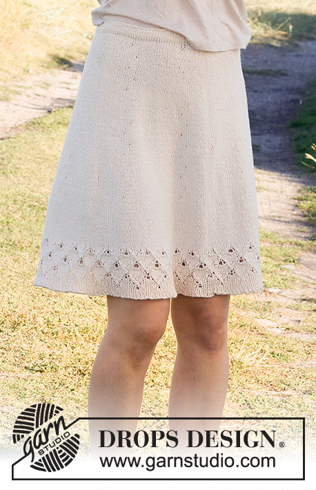 Swing by Spring Skirt / DROPS 220-32 - Knitted skirt in DROPS Belle. Piece is knitted top down with lace pattern and leaf pattern. Size: S - XXXL