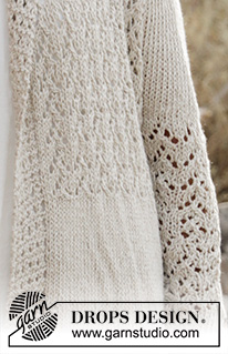 Island Breeze / DROPS 220-39 - Casaco tricotada em DROPS Bomull-Lin ou DROPS Paris, com ponto rendado e gola xaile. Do S ao XXXL