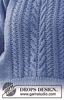Swept Away / DROPS 221-12 - Knitted jumper in DROPS Merino Extra Fine. The piece is worked top down with saddle shoulders, double neck, cables and balloon sleeves. Sizes S - XXXL.