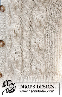 Buttercream Swirls / DROPS 221-15 - Knitted jacket in DROPS Alpaca and DROPS Kid-Silk. The piece is worked with cables and bobbles. Sizes S - XXXL.