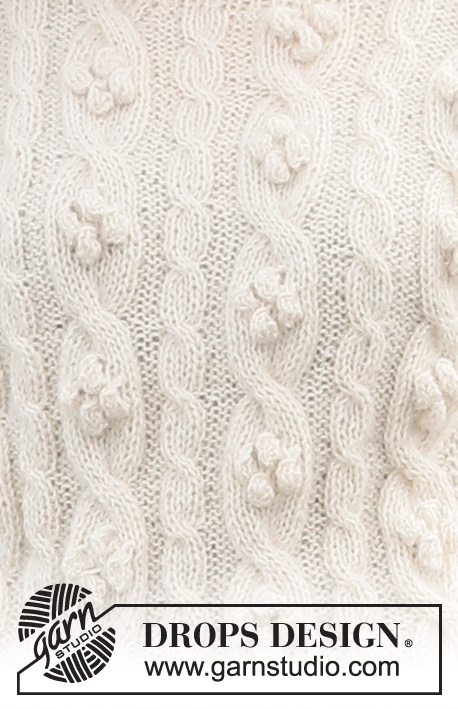 Buttercream Swirls Sweater / DROPS 221-16 - Stickad tröja i DROPS Alpaca och DROPS Kid-Silk. Arbetet stickas med flätor och muscher. Storlek S - XXXL.