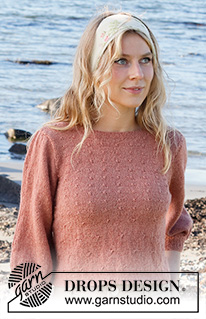Copper Harbor Sweater / DROPS 221-39 - Stickad tröja i DROPS Alpaca. Arbetet stickas med knutmönster och ¾-långa ballongärmar. Storlek S - XXXL.