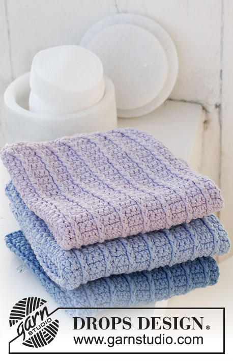 Oh So Fresh! / DROPS 221-46 - Crocheted cloths with relief treble crochets in DROPS Safran.