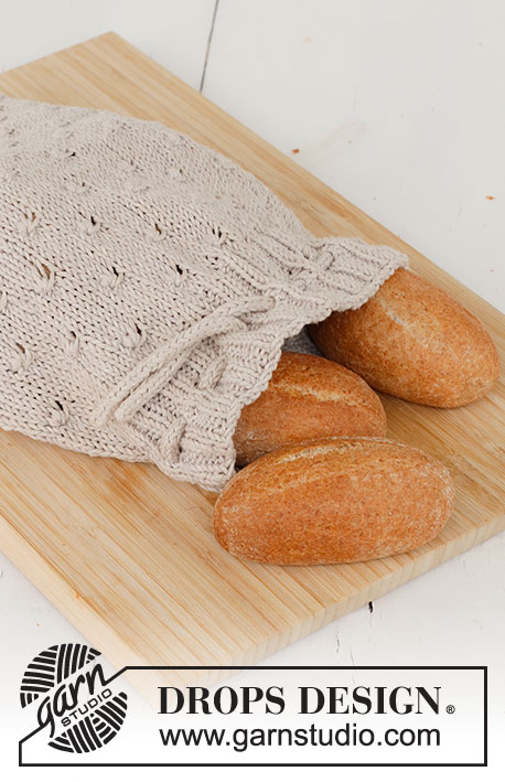 Grateful Bread / DROPS 221-52 - Saco para o pão tricotado em ponto texturado, em DROPS Cotton Light.
