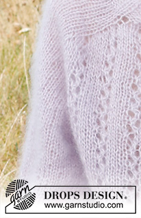 Lost in Lavender / DROPS 222-1 - Strikket genser med skulderøkning til sadelskuldre i 3 tråder DROPS Kid-Silk. Arbeidet strikkes ovenfra og ned med hullmønster. Størrelse S - XXXL.