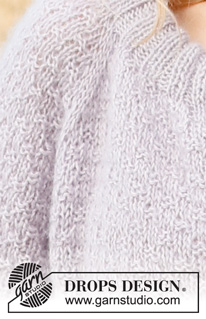 Lavender Sprinkles Jacket / DROPS 222-11 - Gebreid vest in DROPS Alpaca en DROPS Kid-Silk. Het werk wordt van boven naar beneden gebreid, met raglan, dubbele hals, structuurpatroon en ¾-lengte mouwen. Maten XS - XXL.