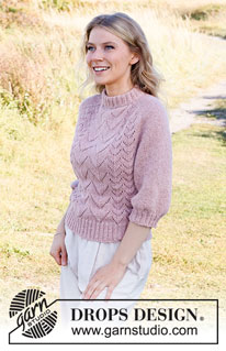 Pink Sandstone / DROPS 222-37 - Knitted sweater in DROPS Sky. The piece is worked top down with lace pattern and saddle-shoulders. Sizes S - XXXL.