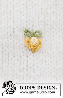 Sweet Lemons / DROPS 222-46 - Embroidered lemon in DROPS Merino Extra Fine. The lemon is embroidered with chain stitches. 
Theme: Embroidery