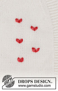 Fluttering Hearts / DROPS 222-49 - Gesticktes Herz in DROPS Air. Das Herz wird mit Margeritenstichen (einzelnen Kettenstichen) aufgestickt. Thema: Stickerei.