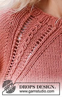 Turning Leaves Sweater / DROPS 222-5 - Knitted jumper in DROPS Paris. The piece is worked top down with raglan and lace pattern. Sizes S - XXXL.