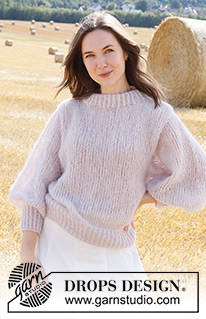 Cotton Candy / DROPS 223-22 - Knitted jumper in DROPS Brushed Alpaca Silk and DROPS Kid-Silk. The piece is worked in stocking stitch with rib and double neck. Sizes S - XXXL.