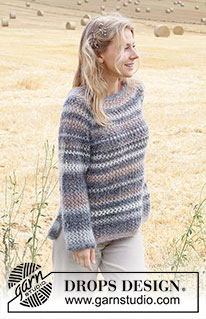 April Love / DROPS 223-7 - Knitted jumper in DROPS Delight and DROPS Kid-Silk. The piece is worked top down with raglan, lace pattern and split in the sides. Sizes S - XXXL.