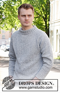 Rain Sky / DROPS 224-11 - Knitted jumper for men in DROPS Soft Tweed. The piece is worked top down, with raglan and double neck. Sizes S - XXXL.