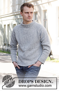 Rain Sky / DROPS 224-11 - Knitted sweater for men in DROPS Soft Tweed. The piece is worked top down, with raglan and double neck. Sizes S - XXXL.