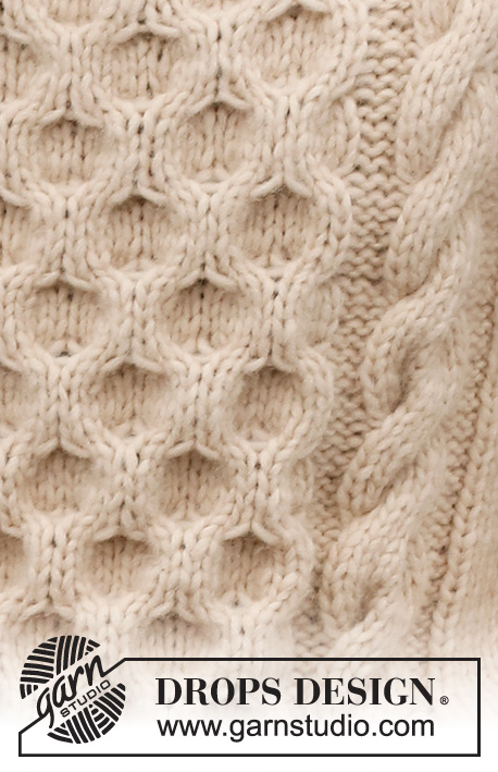 Winter Hive / DROPS 224-15 - Pulôver tricotado para homem em DROPS Wish, com torcidos, favos de mel e gola alta. Do S ao XXXL.