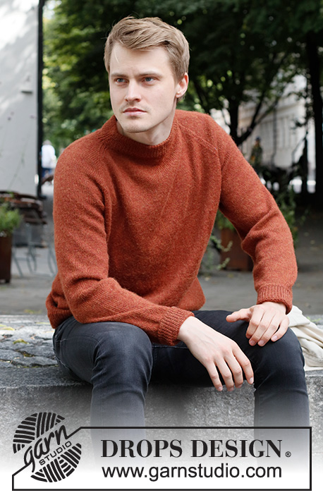 Flaming Mountain / DROPS 224-17 - Knitted jumper for men in DROPS Alpaca. The piece is worked top down, with raglan and double neck. Sizes S - XXXL.