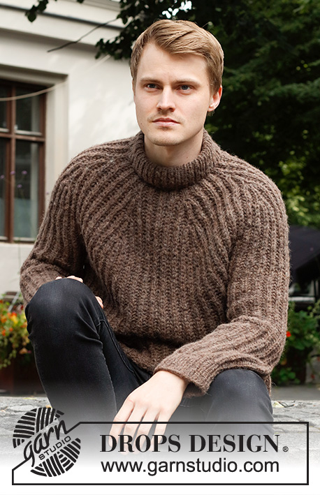 Rocky Ridges / DROPS 224-18 - Knitted jumper for men in DROPS Air. The piece is worked top down with round yoke, English rib and double neck. Sizes S - XXXL.