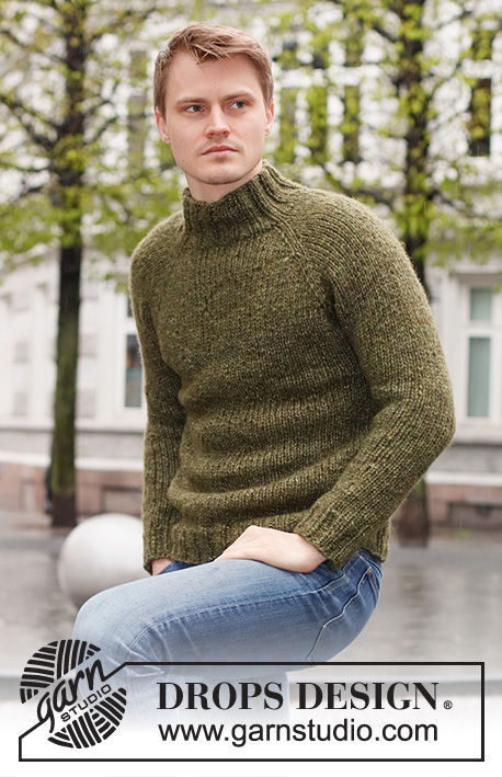 River Moss / DROPS 224-3 - Knitted jumper for men in DROPS Wish. The piece is worked top down with high neck and raglan. Sizes S - XXXL.