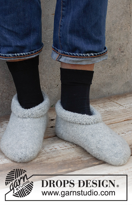 Snow Sledders / DROPS 224-31 - Knitted and felted slippers for men in DROPS Snow. Sizes 41-46.