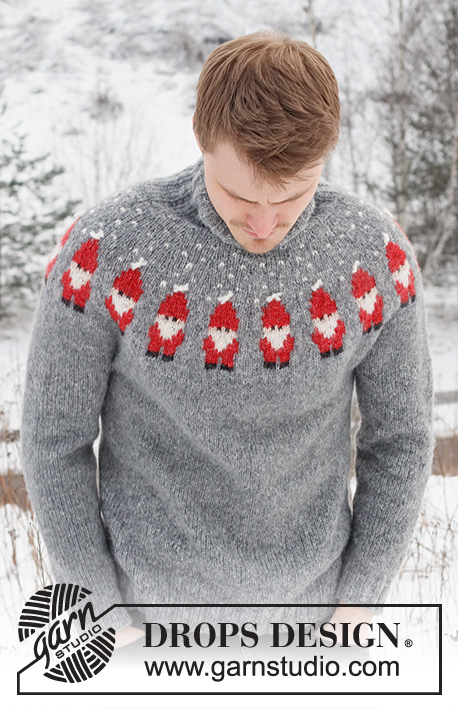 Merry Santas / DROPS 224-5 - Knitted Christmas jumper for men in DROPS Air. The piece is worked top down, with round yoke and Santa pattern. Sizes S - XXXL. Theme: Christmas.
