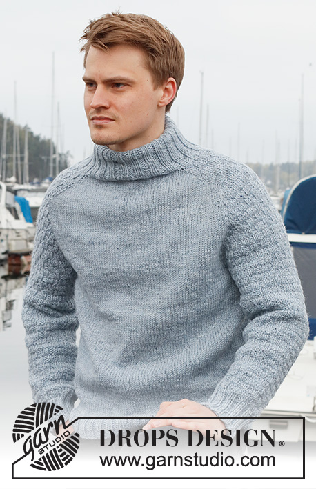 Winter Winds / DROPS 224-7 - Knitted jumper for men in DROPS Nepal. The piece is worked top down, with double neck, saddle shoulders and textured pattern on the sleeves. Sizes S - XXXL.