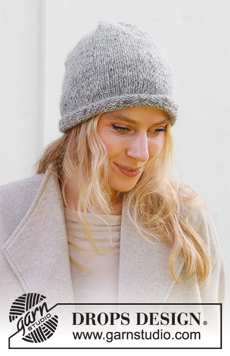 City Central / DROPS 225-4 - Knitted hat with rolled edge in DROPS Soft Tweed and DROPS Kid-Silk. Sizes S – XL.