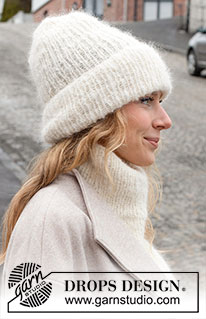 Scenic Snow / DROPS 225-9 - Knitted hipster-hat and neck-warmer with saddle shoulders and rib in DROPS Melody. Sizes S - L.