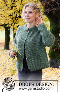 Hyde Park Cardigan / DROPS 226-10 - Knitted jacket in 2 strands DROPS Kid-Silk. Piece is knitted top down with raglan, moss stitch and double neck edge. Size XS – XXL.