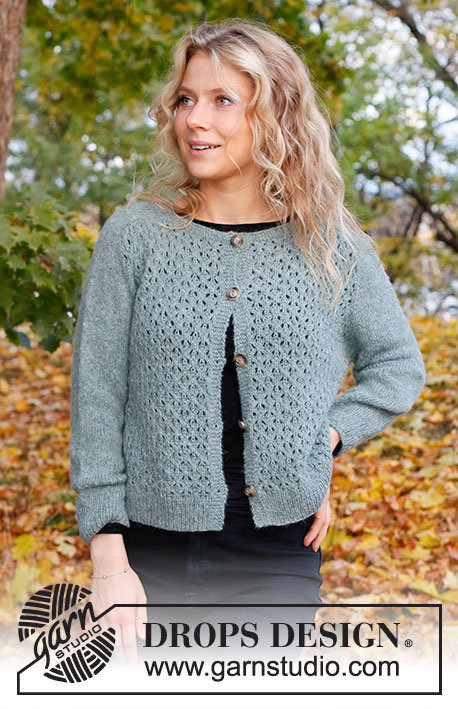 Cotswolds / DROPS 226-11 - Knitted jacket in DROPS Sky. Piece is knitted top down with lace pattern and saddle shoulder. Size: S - XXXL