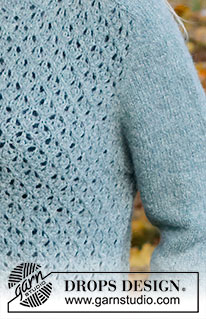 Cotswolds Sweater / DROPS 226-12 - Sweter na drutach, przerabiany od góry do dołu ściegiem ażurowym i rękawami typu saddle shoulder, z włóczki DROPS Sky. Od S do XXXL