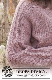Dusk Rose / DROPS 226-14 - Knitted sweater in DROPS Air. The piece is worked top down, with saddle shoulders and cables on sleeves. Sizes XS - XXL.