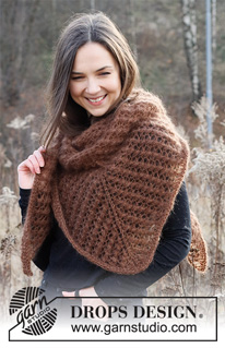 Autumn’s Gift / DROPS 226-20 - Knitted shawl in 2 strands DROPS Kid-Silk. Piece is knitted top down with lace pattern.